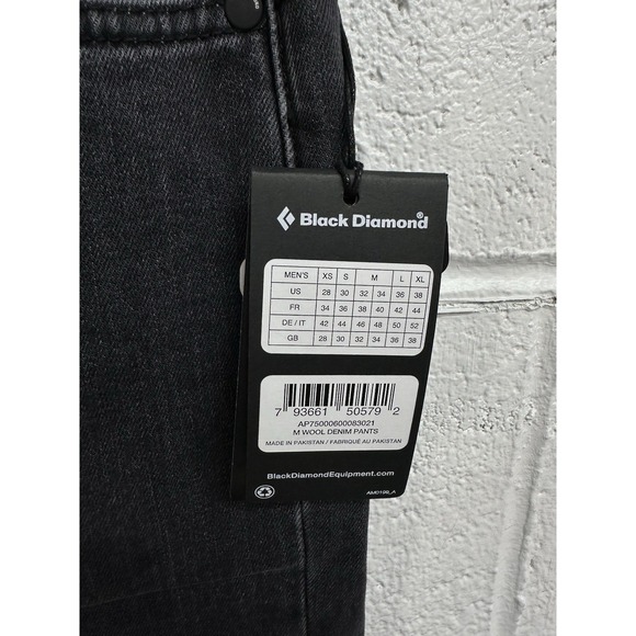 NWT Black Diamond Mission Wool Denim Climbing Jeans Gray Black Men's 30x32 Slim - Picture 2 of 6